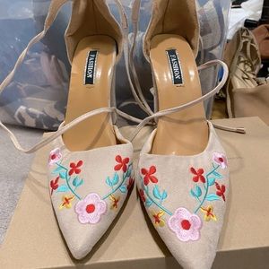 Like New Floral Suede Block Heels